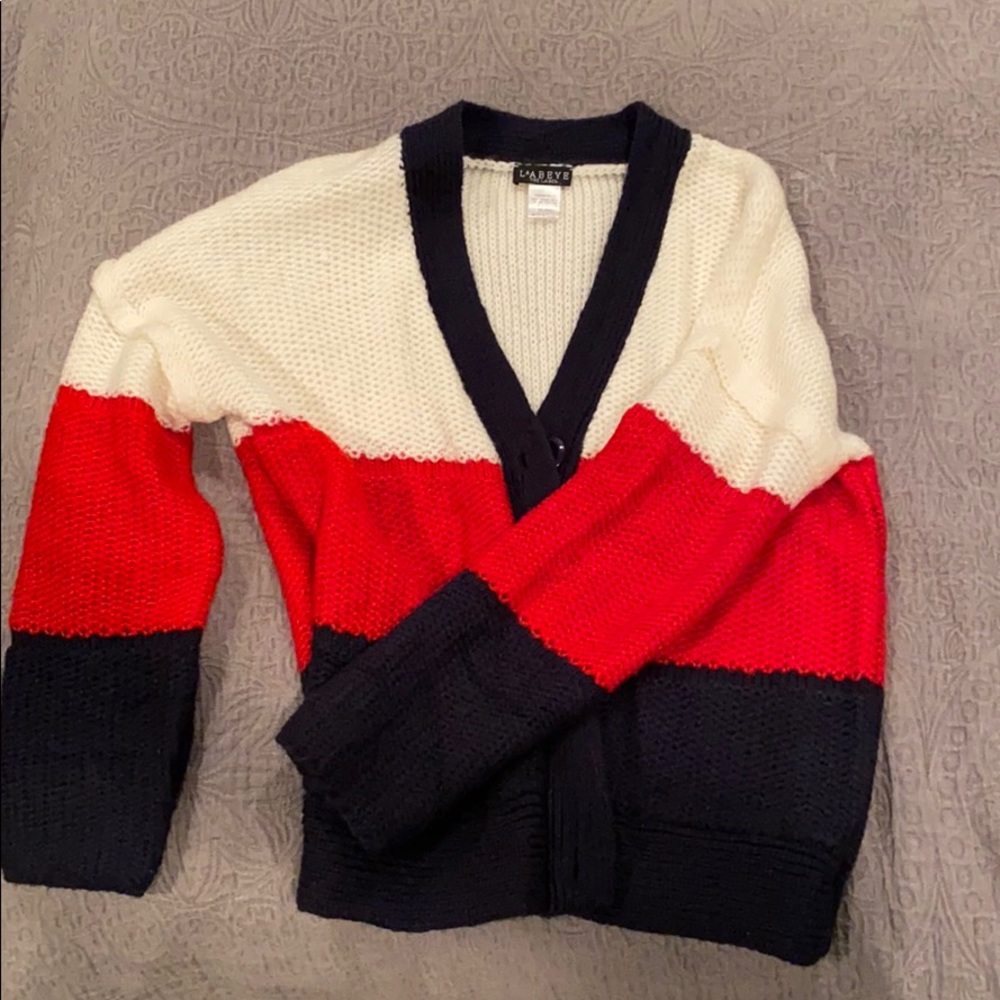 Cropped Red White and Blue Button Sweater
